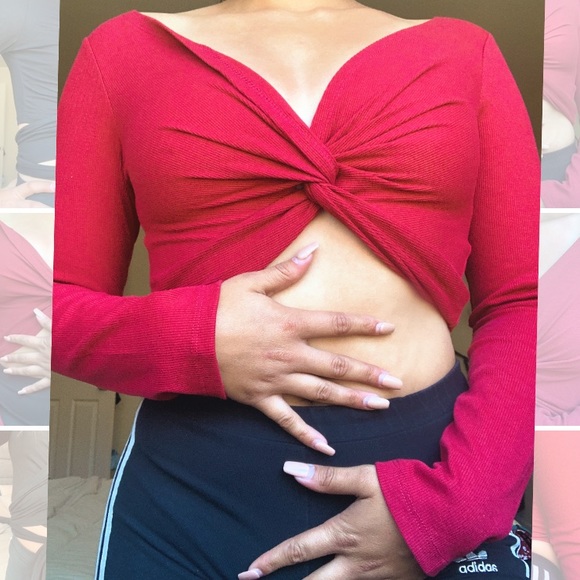 Red Sweetheart crop top long sleeve - Picture 1 of 4